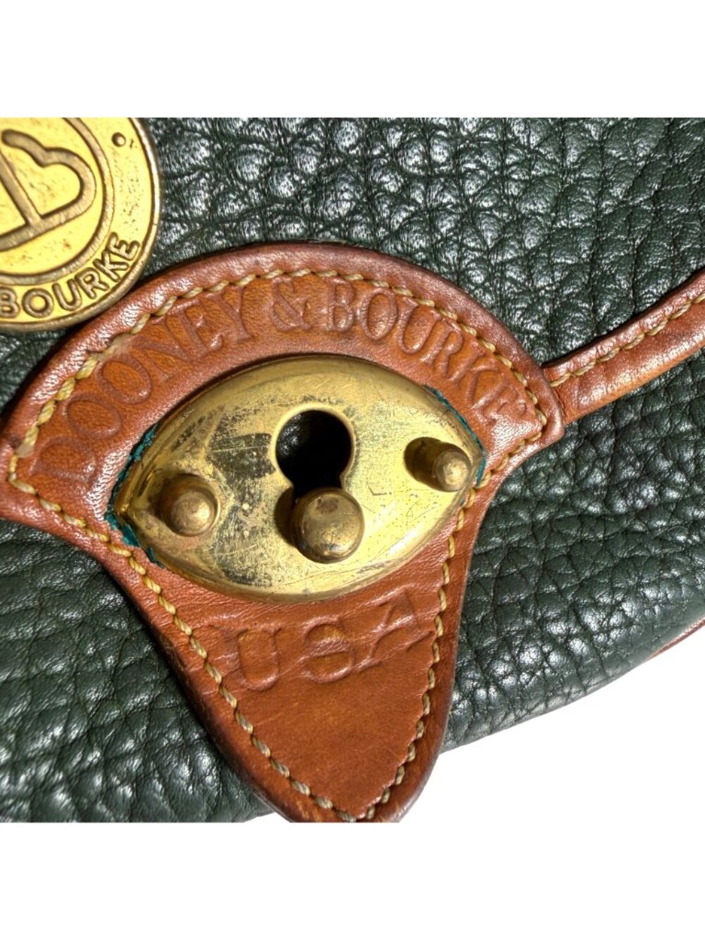 VTG Dooney Bourke Green MINI AWL Saddle Calvary Crossbody Bag Fanny Pack + Charm - Picture 5 of 11